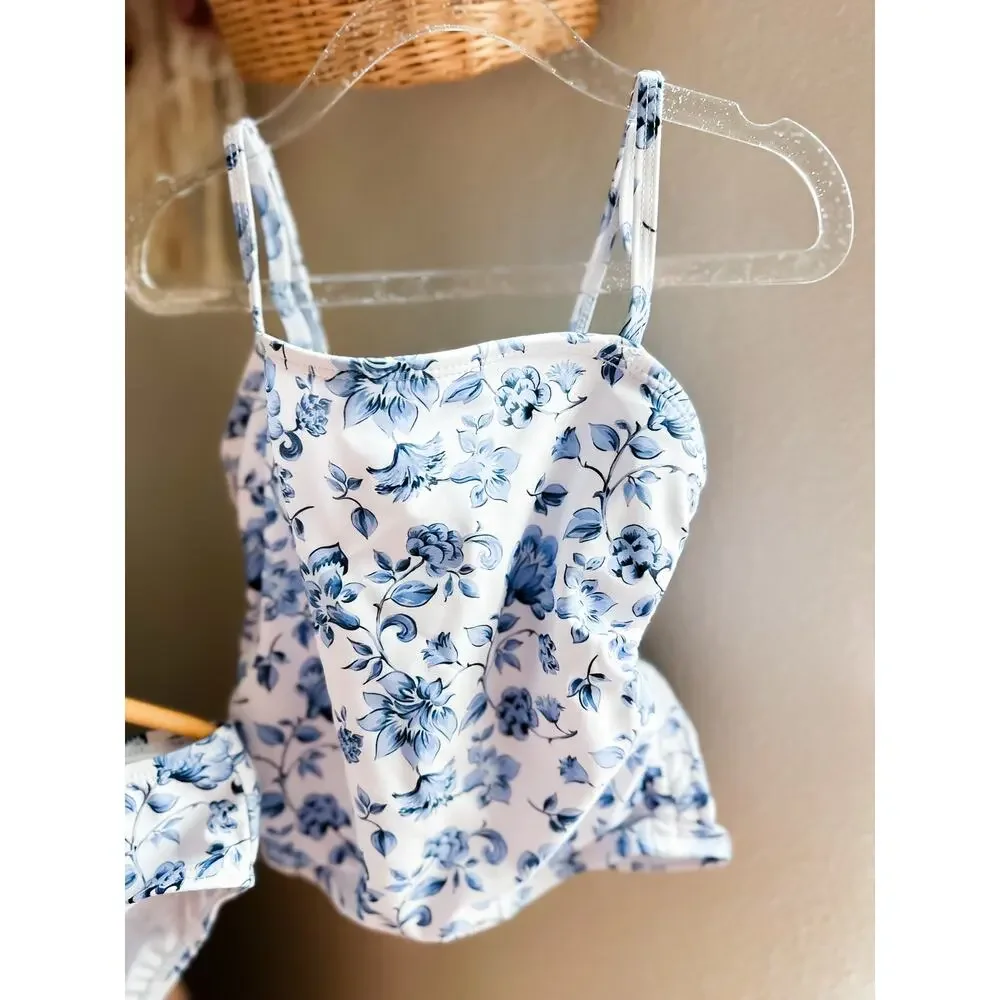 Porcelain Petals & Meadow Whispers cottagecore garden 2pc tankini swimsuit 8yrs